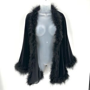 Alex Evenings Cape Wrap Maribou Black Velvet Formal Glam Costume DAMAGED READ